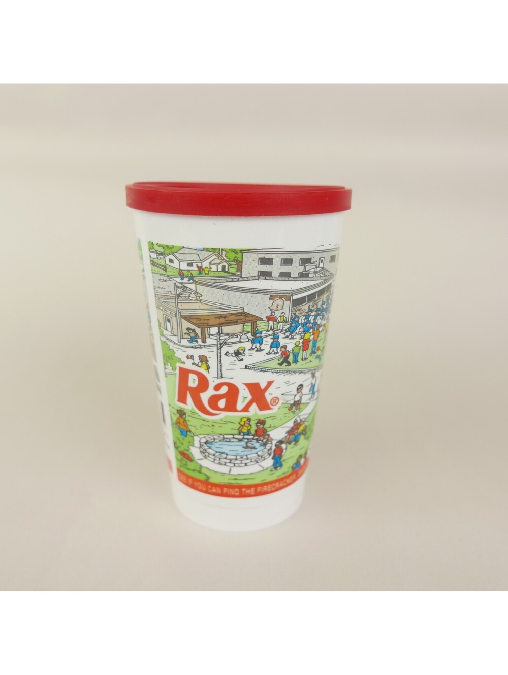 Vintage 1980s Rax Restaurant Plastic Puzzle Cup & Lid 4th of July Summer Picnic
